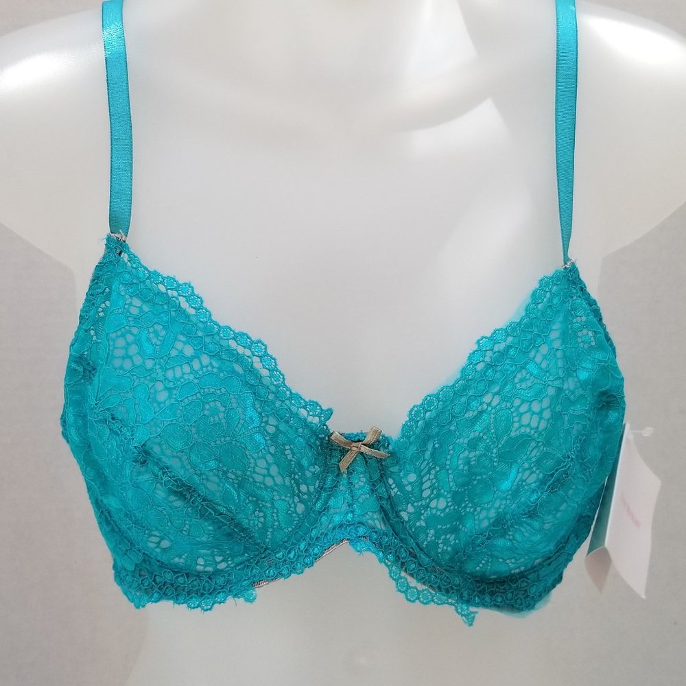 NWT ISSAC MIZRAHI Unlined Turquoise Perfect Coverage Underwire Bra 34C IM15802